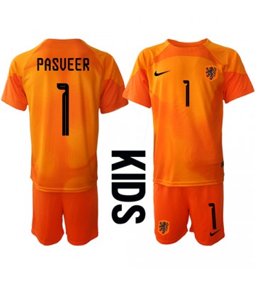 Maillot de foot Pays-Bas Remko Pasveer #1 Gardien de but Extérieur enfant Monde 2022 Manches Courte (+ pantalon court)